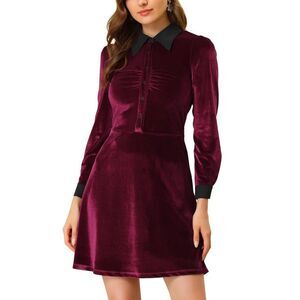 INSPIRE CHIC -  Women's Contrast Collar A-Line Fit an Red